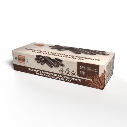 Confezione rettangolare di stick di cioccolato fondente Master Martini, cacao 46%, packaging beige e marrone.