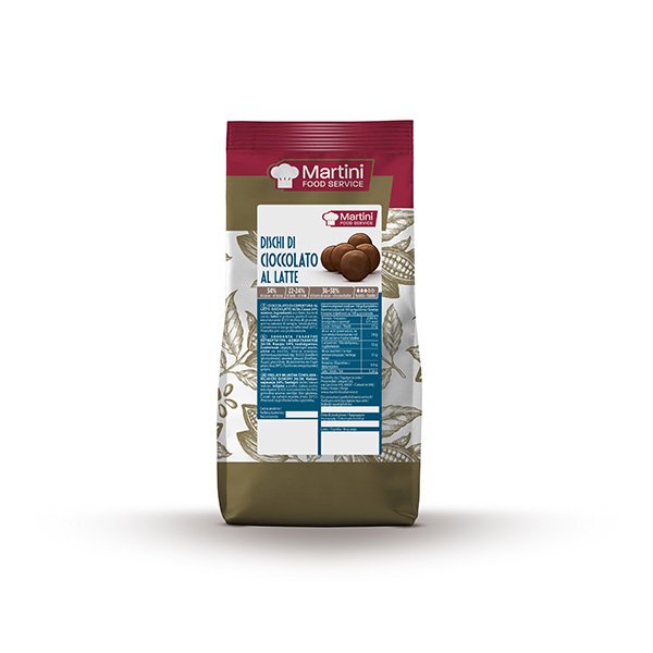 Sacchetto di dischi di cioccolato al latte Martini Food Service con confezione a tema cacao