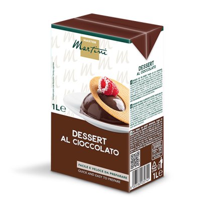 Cartone da 1L di Master Martini Dessert al Cioccolato: budino al cioccolato con lamponi su cialda.