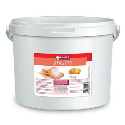Secchio bianco da 10kg di Martini Strutto per pasticceria, etichetta rossa con ciambelle zuccherate.
