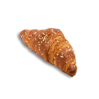 Croissant dorato con granella di zucchero, su sfondo bianco