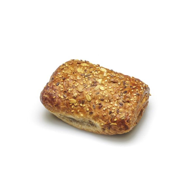Panino multicereali con semi misti e fiocchi d'avena, su sfondo bianco.