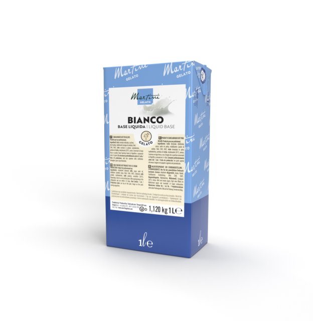Confezione blu e bianca da 1 litro di base liquida Martini Gelato Bianco per gelateria professionale.