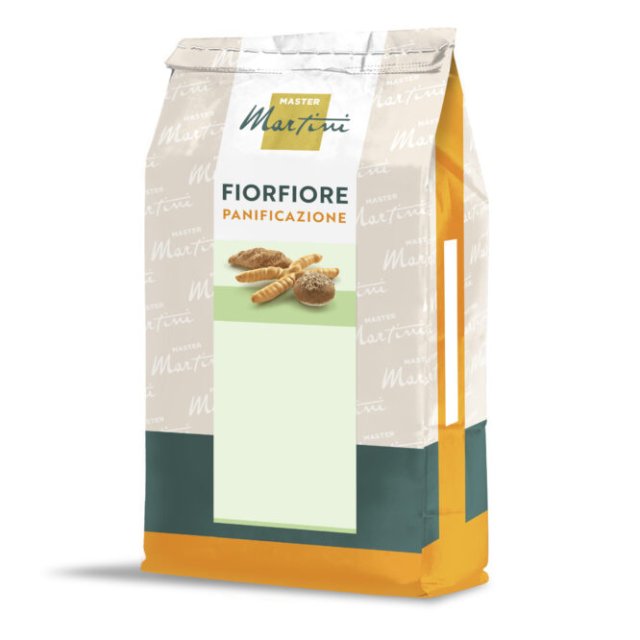 Sacco di mix per panificazione Master Martini Fiorfiore, con panini assortiti raffigurati sull'etichetta.