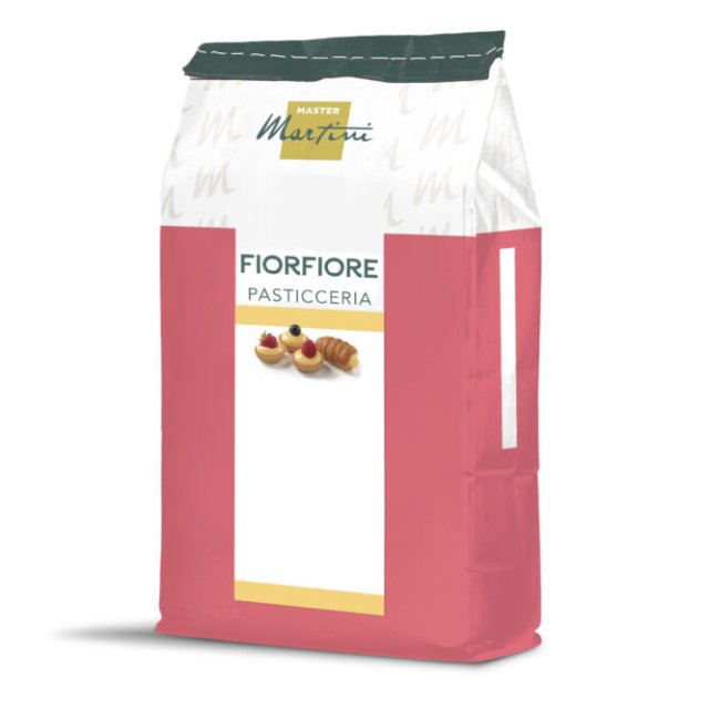 Sacco rosso e bianco Master Martini Fiorfiore Pasticceria con immagini di dolci in etichetta