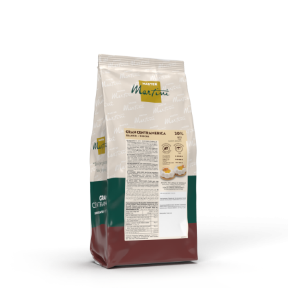 Sacchetto di dischi di cioccolato bianco Master Martini Gran Centramerica, 20% cacao, confezione crema, verde e borde...