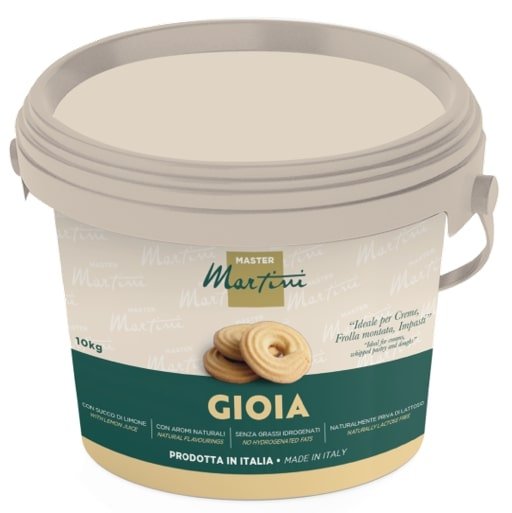 Secchio da 10kg in plastica grigia di crema pasticcera Master Martini Gioia, per creme, pasta montata e impasti.