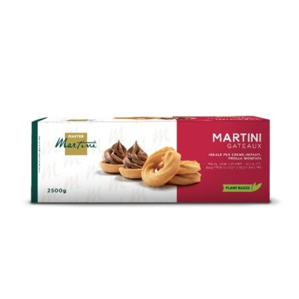 Scatola Master Martini Gateaux, 2500g, pasta frolla vegetale con crostate al cioccolato e anelli di pasta.
