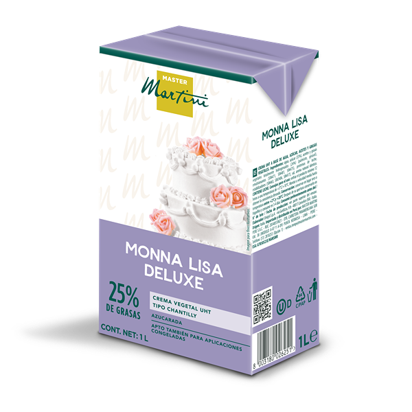 Cartone viola da 1L di panna da montare Master Martini Monna Lisa Deluxe, 25% grassi, con torta a piani