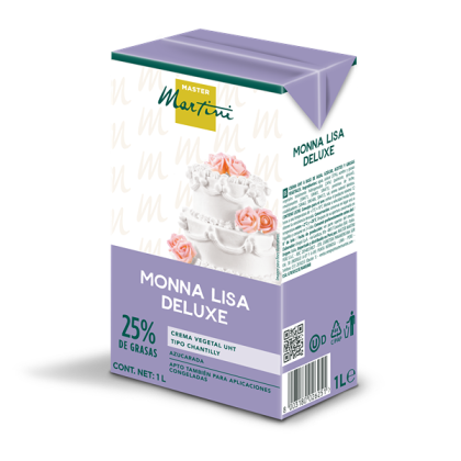 Cartone viola da 1L di panna da montare Master Martini Monna Lisa Deluxe, 25% grassi, con torta a piani
