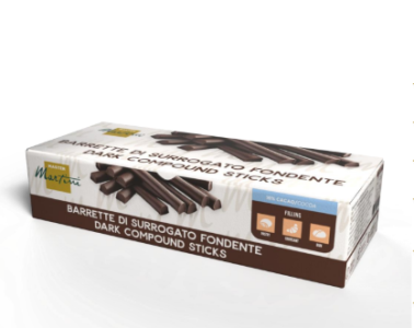 Confezione di barrette di surrogato al cioccolato fondente Master Martini, su sfondo bianco.