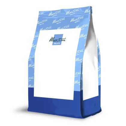 Busta stand-up blu e bianca con logo "Martini Gelato" e spazio etichetta vuoto per il design del prodotto.