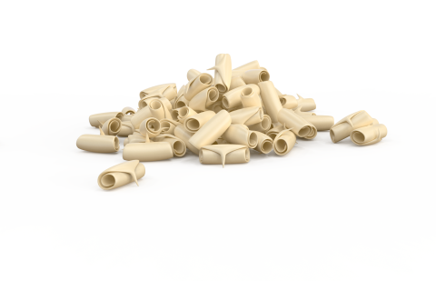 Riccioli di cioccolato bianco su sfondo bianco